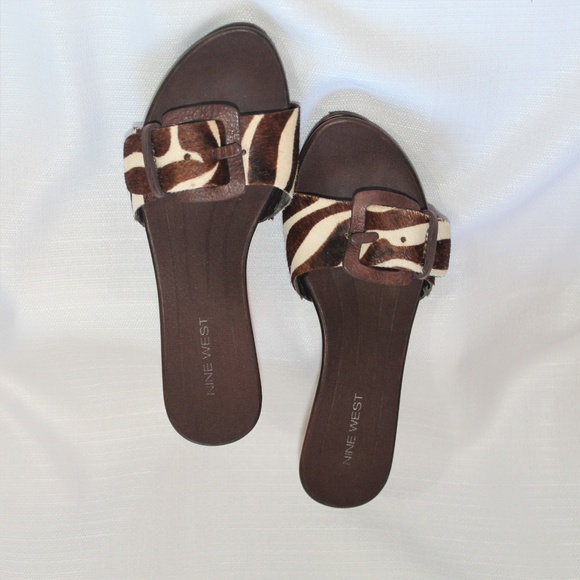 Nine West Wedge Sandals Pony Hair w Leather Buckle - Picture 5 of 8